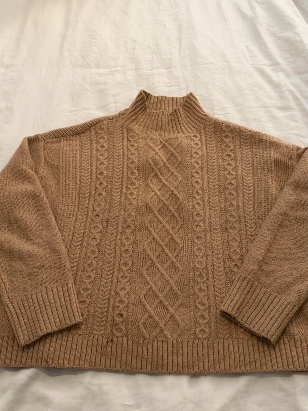 LOFT Women's Cable-Knit Turtleneck Sweater in Camel